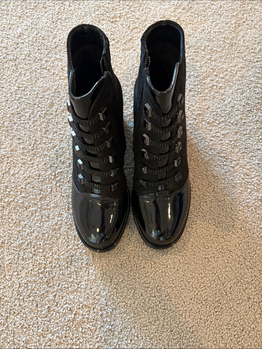 Women's Black Patent Lace-Up Ankle Boots